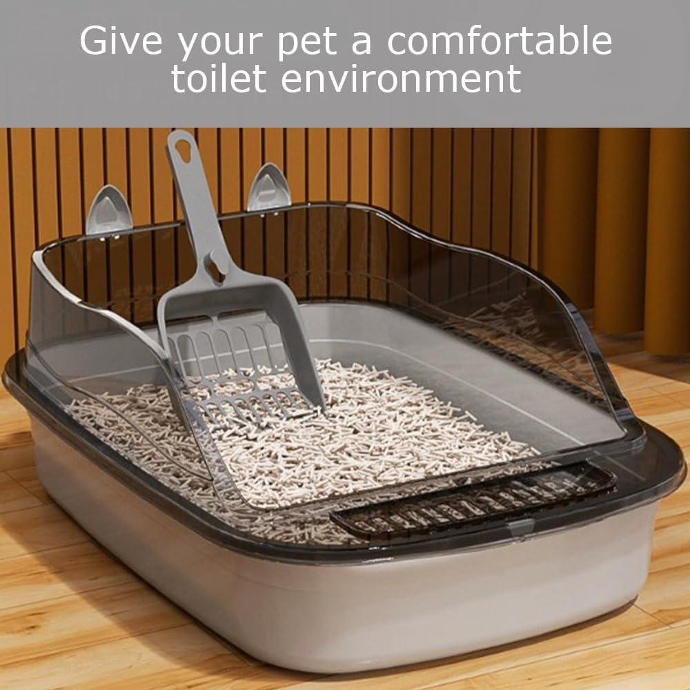 Open Cat Litter Tray Box Kitty Toilet with Extra Large Entry and Splash Guard,Easy Clean,Includes Litter Scoop,Stylish & Spacious Design for Larger Cats,Anti-Leakage,Non-Sticky (Grey) image number 2