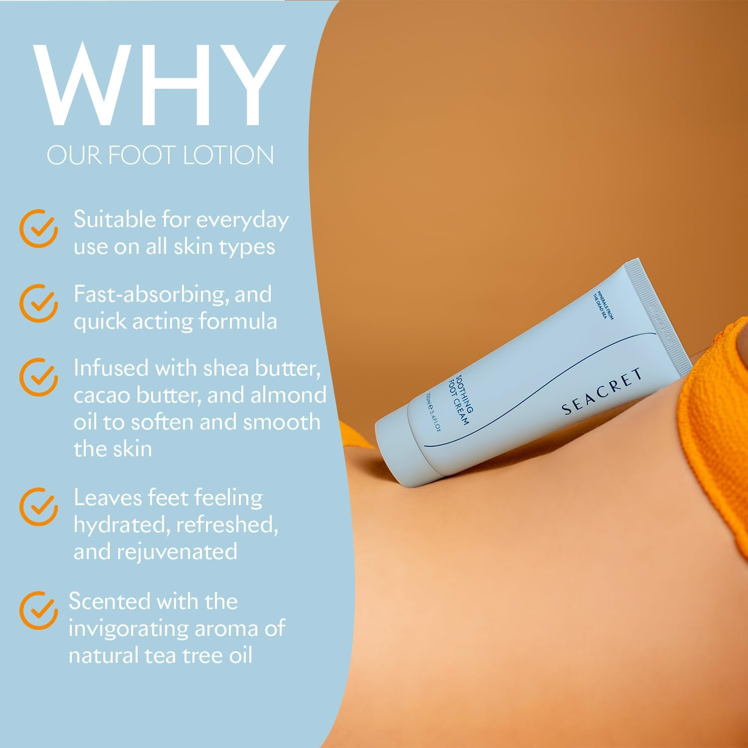 SEACRET Foot Cream - Enriched with Tea Tree Oil, Shea Butter, Cocoa Butter, Olive Oil, and Dead Sea Minerals image number 5