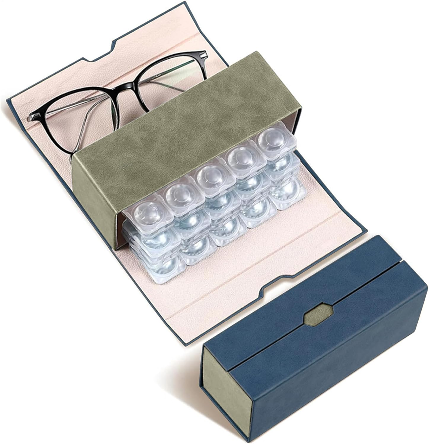 Reignsword 2 in 1 Contact Lens Case and Glasses Case, Double Sided Portable Contact Lenses Travel Cases, Sunglasses Holder for Men & Women, Contacts Lens Box Fit 30 Lenses (Brown)