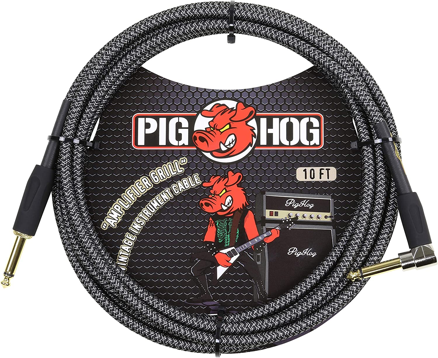 Pig Hog PCH10AGR Amplifier Grill Right-Angle 1/4" to 1/4" Guitar Instrument Cable, 10 Ft. Amplifier Grill 10 Feet Amplifier Grill image number 5