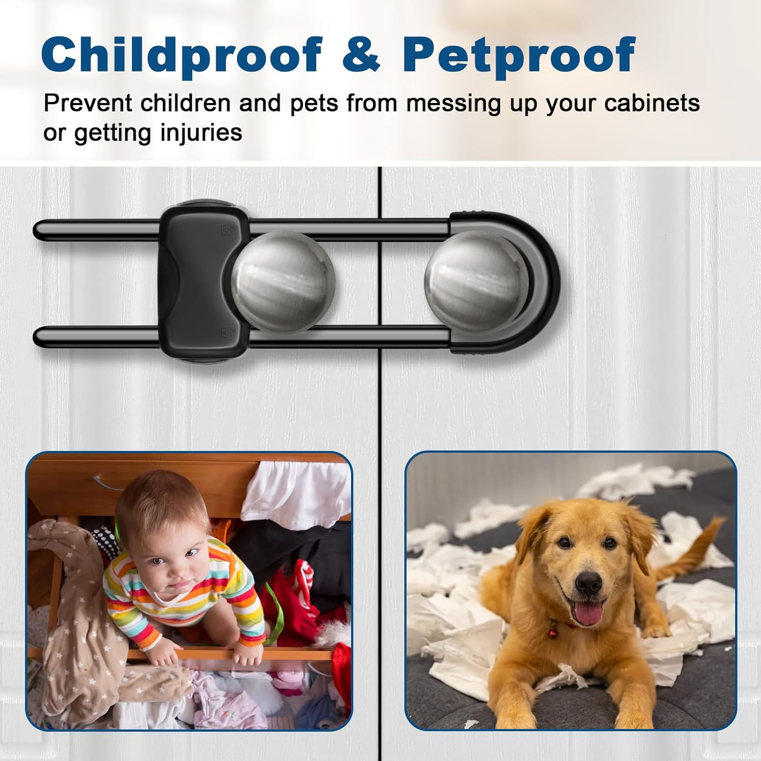 LLOOC Cabinet Locks for Babies,4 Pack U-Shaped Child Locks for Cabinets, Baby Proofing Cabinets, Child Proof Cabinet Latches,Child Safety Cabinet Locks with Adjustable (Black) image number 1