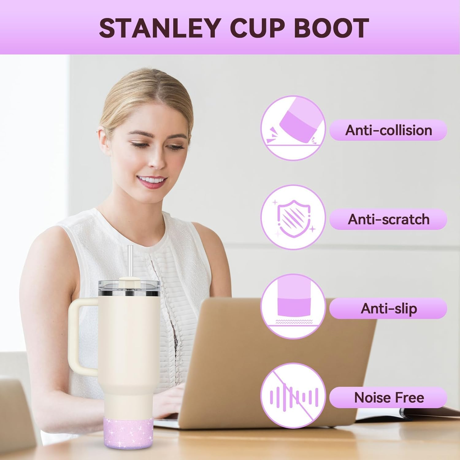 Protective Bling Silicone Boot Sleeve, Compatible with Stanley Tumbler 20-40Oz & Hydro Flask Bottle 12Oz-24Oz, Glitter Reduces Dents Sleeve Cover for Bottles of 2.83-2.95In - Orange image number 3