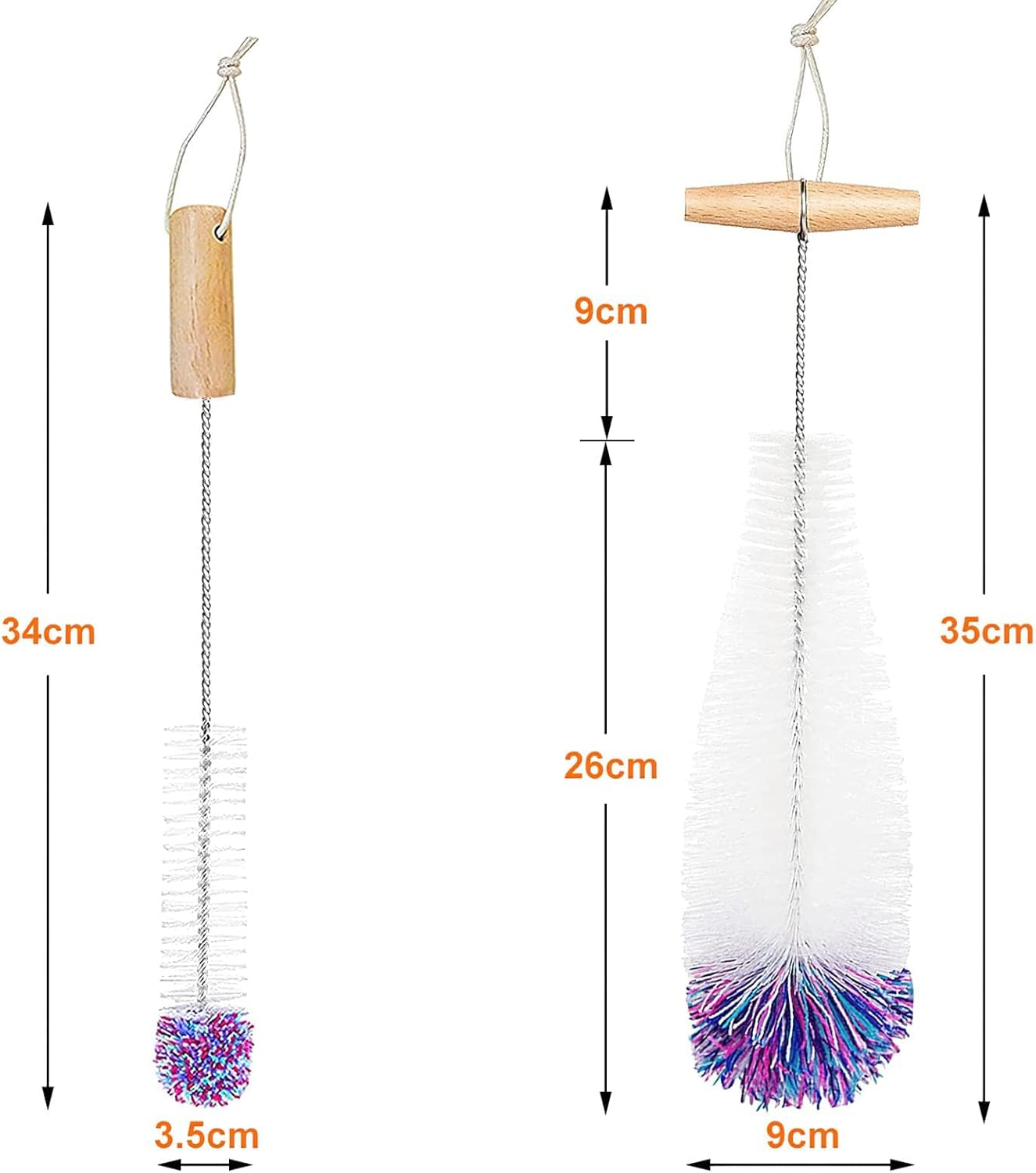 Bottle Brush for Sodastream Glass Bottles, 2 Pack White, Nylon Bristles, Stainless Steel + Nylon, Long Handle image number 3