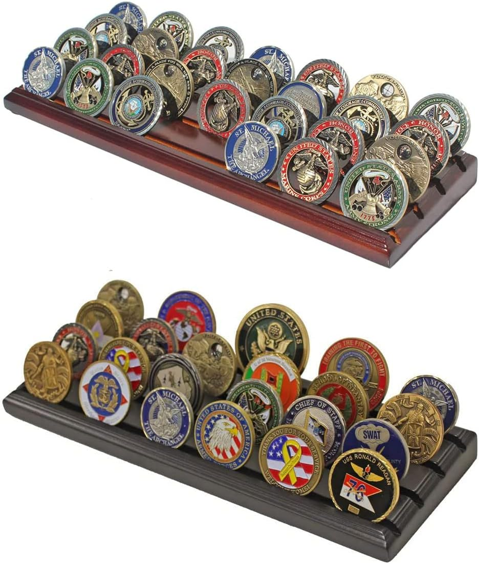 Military Challenge Display Coin Holder Stand Walnut Finish CN7