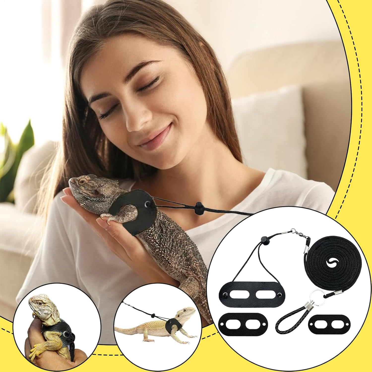 Bearded Dragon Harness | Bearded Dragon Cord and Harness Set | Adjustable Traction Accessories for Reptile Small Pets Turtle Hamster Travel Animal Escape Proof Walking Training