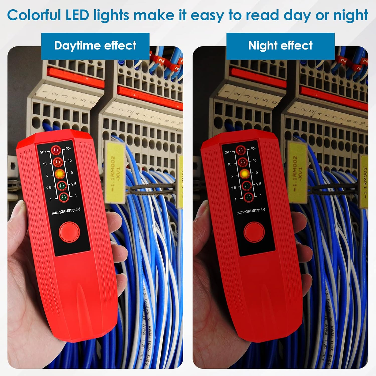 EMF Meter High Accuracy Electromagnetic Field Radiation Detector Battery Powered Electric EMF Detector Ghosts Hunting Paranormal Equipment Tester for Industrial Construction(Red Black) image number 6