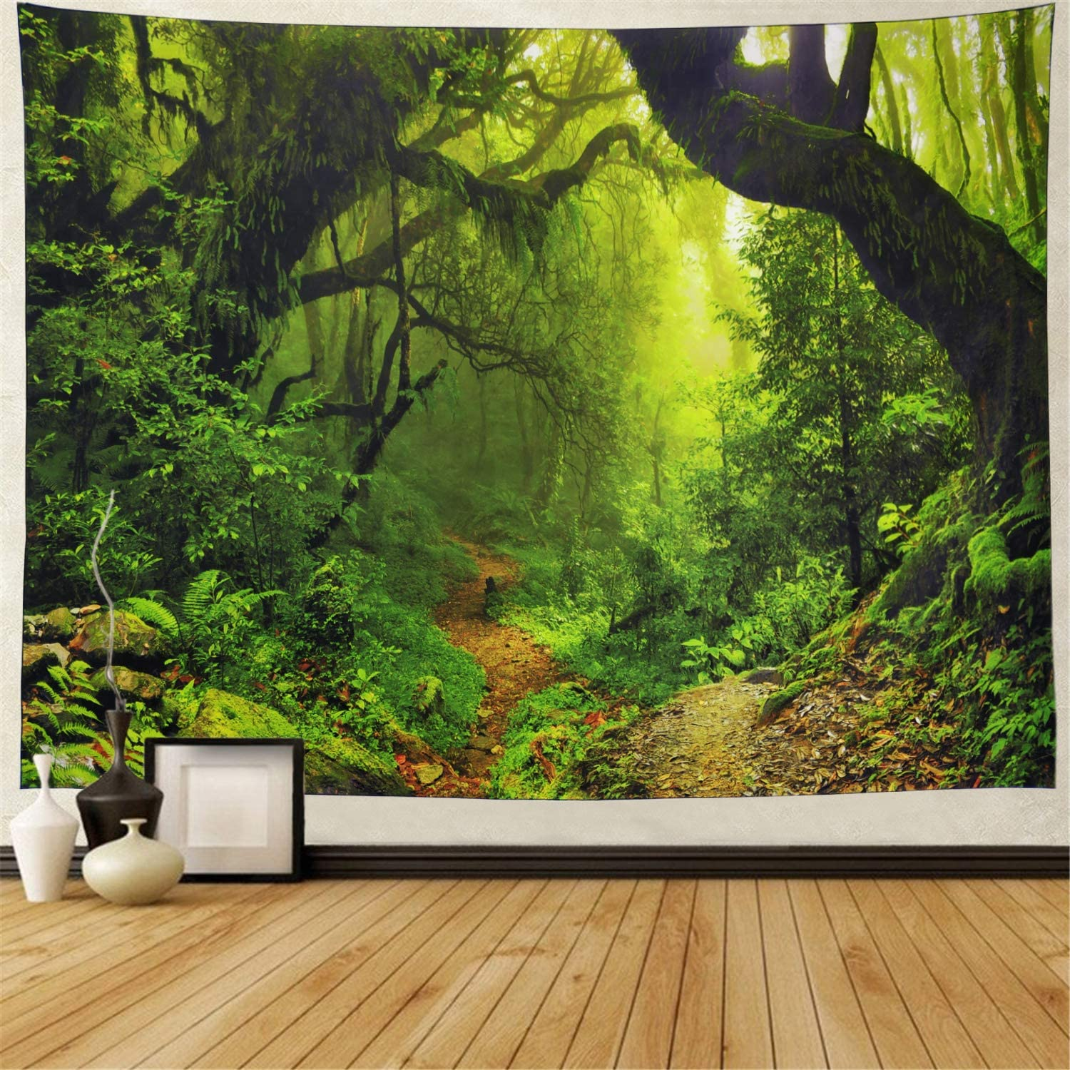 Leofanger Misty Forest Tapestry Magical Nature Green Tree Wall Tapestry Rainforest Landscape Tapestry Wall Hanging Bohemian Psychedelic Tapestry for Bedroom Living Room Dorm (70.8 &times; 92.5 Inches) image number 3