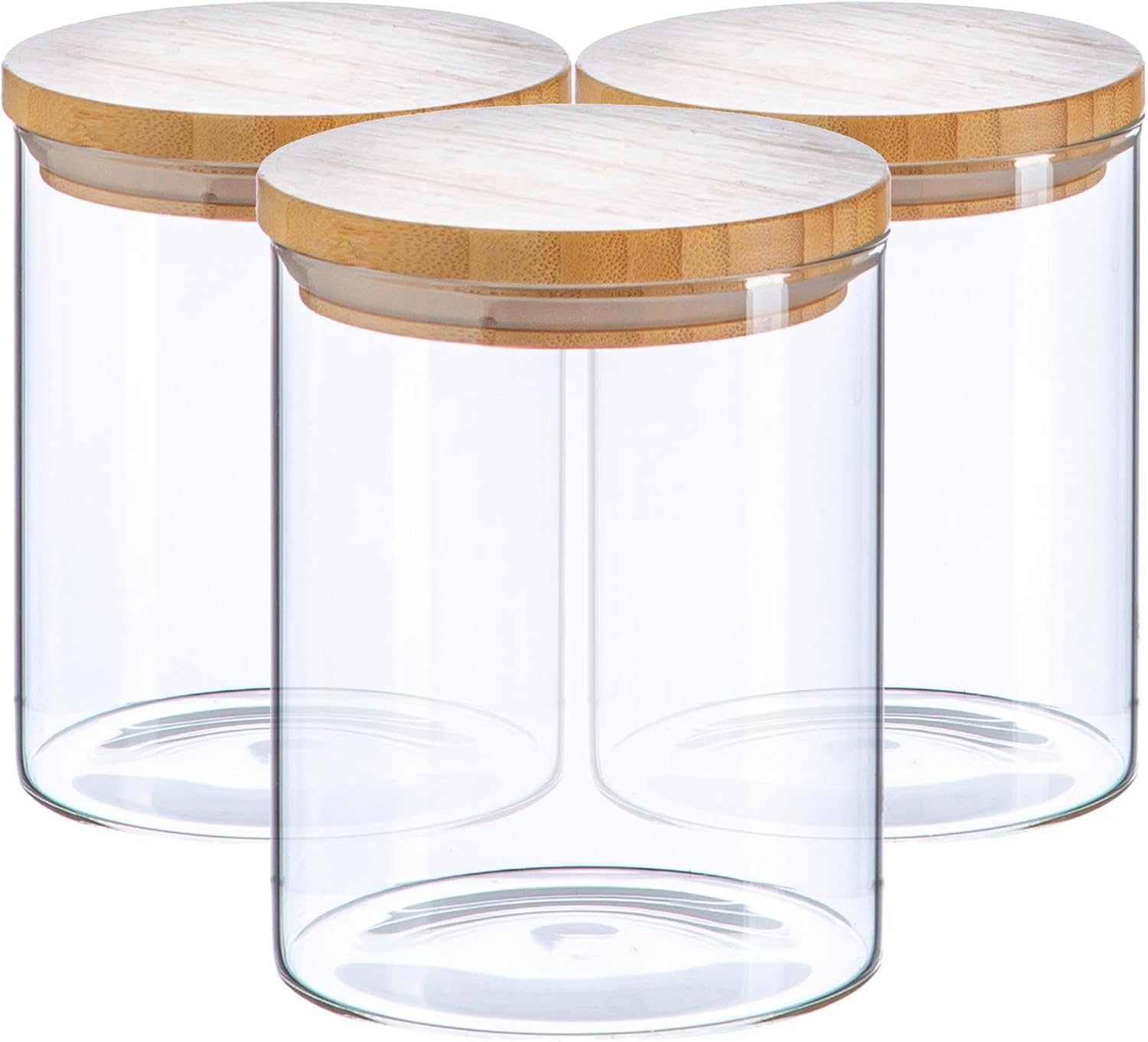 Argon Tableware Scandi Storage Jars with Wooden Lids - 750Ml - 3 Pack - Modern round Organisation Container Glass Jar for Kitchens, Pantry, Bathrooms, Utility Rooms