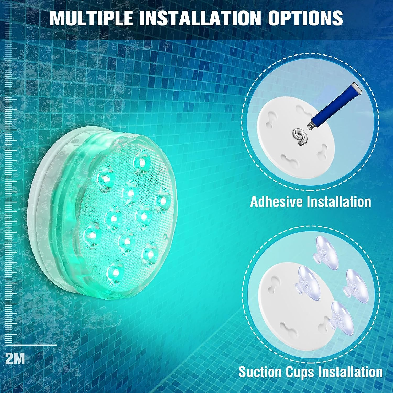 Rechargeable Magnetic Submersible Led Lights - RGBW Lights Remote Controlled Color Changing Waterproof Led Bathtub Lights for Hot Tub Pond Pool Fountain Aquarium Vase (2 Pack)