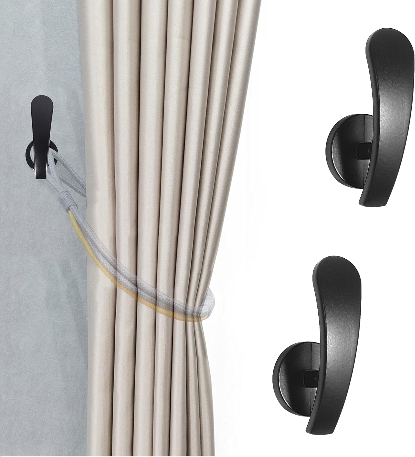Curtain Holdback, 2Pcs Wall Mounted Drapery Tiebacks with Screws, Decorative Drapery Metal Hook Wall Hanger, Silver