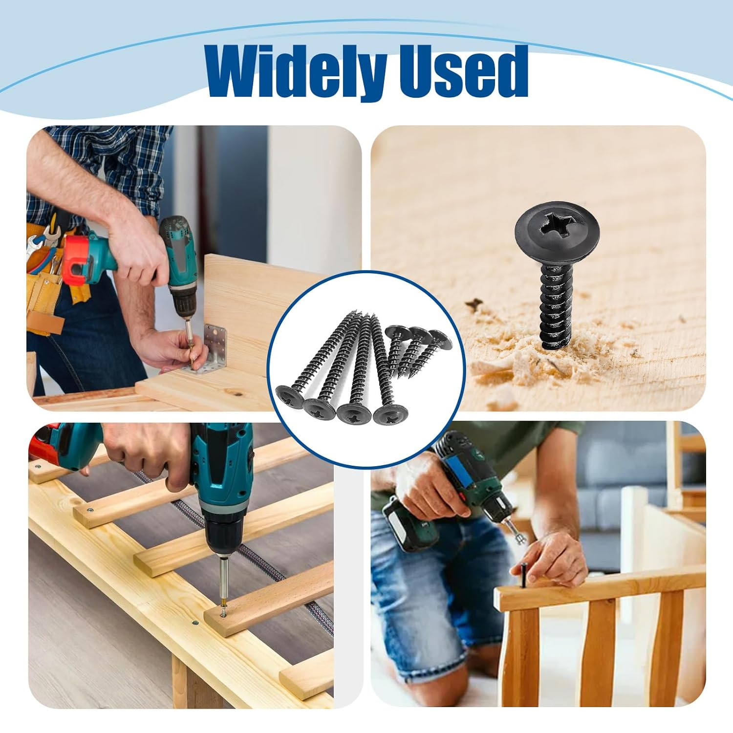 #8&times;1&Prime; Wood Screw 250Pcs, Black Carbon Steel Standard Thread Screws, Truss Head Phillips Fast Self Tapping Screws image number 5