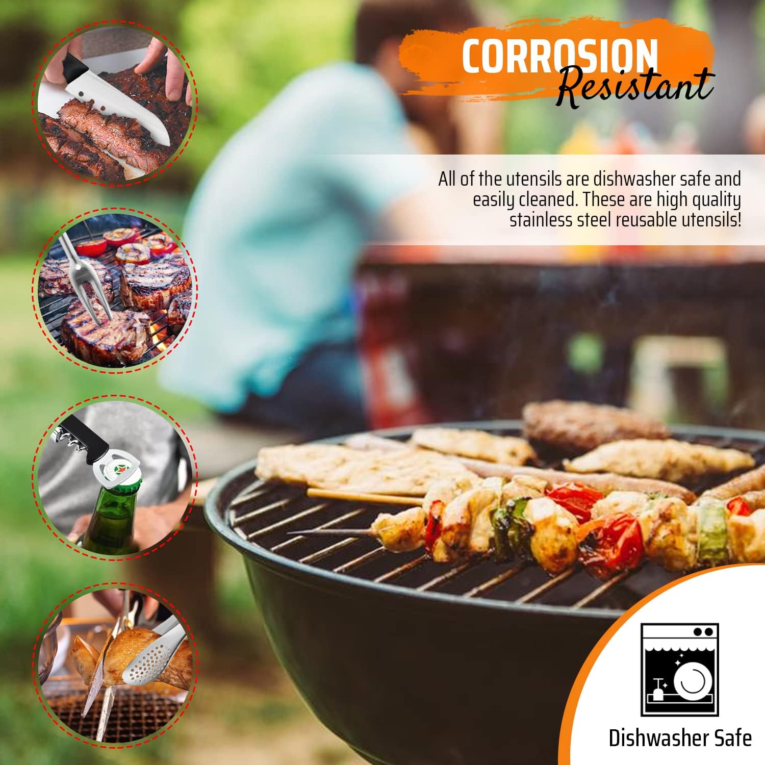 Sunshine & Skittles 13 Piece Portable BBQ Utensils Kit - Stainless Steel - Complete Set for All Occasions - Easy & Durable - Great Gift! image number 6