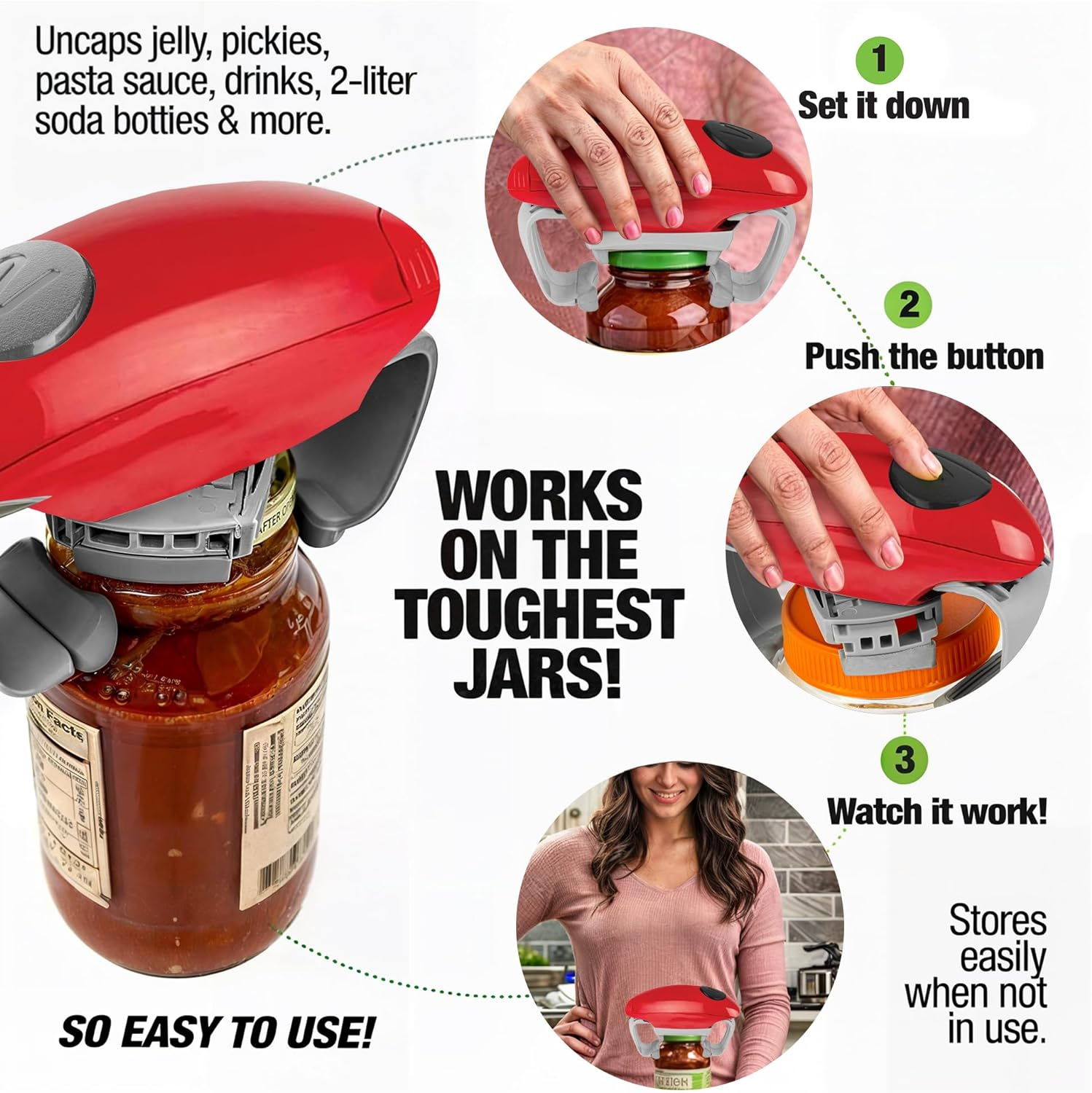 Robotwist Jar Opener, Automatic Jar Opener, Deluxe Model with Improved Torque, Robo Twist Kitchen Gadgets for Home, Electric Handsfree Easy Jar Opener &ndash; Works on All Jar Sizes, as Seen on TV, Red&hellip;