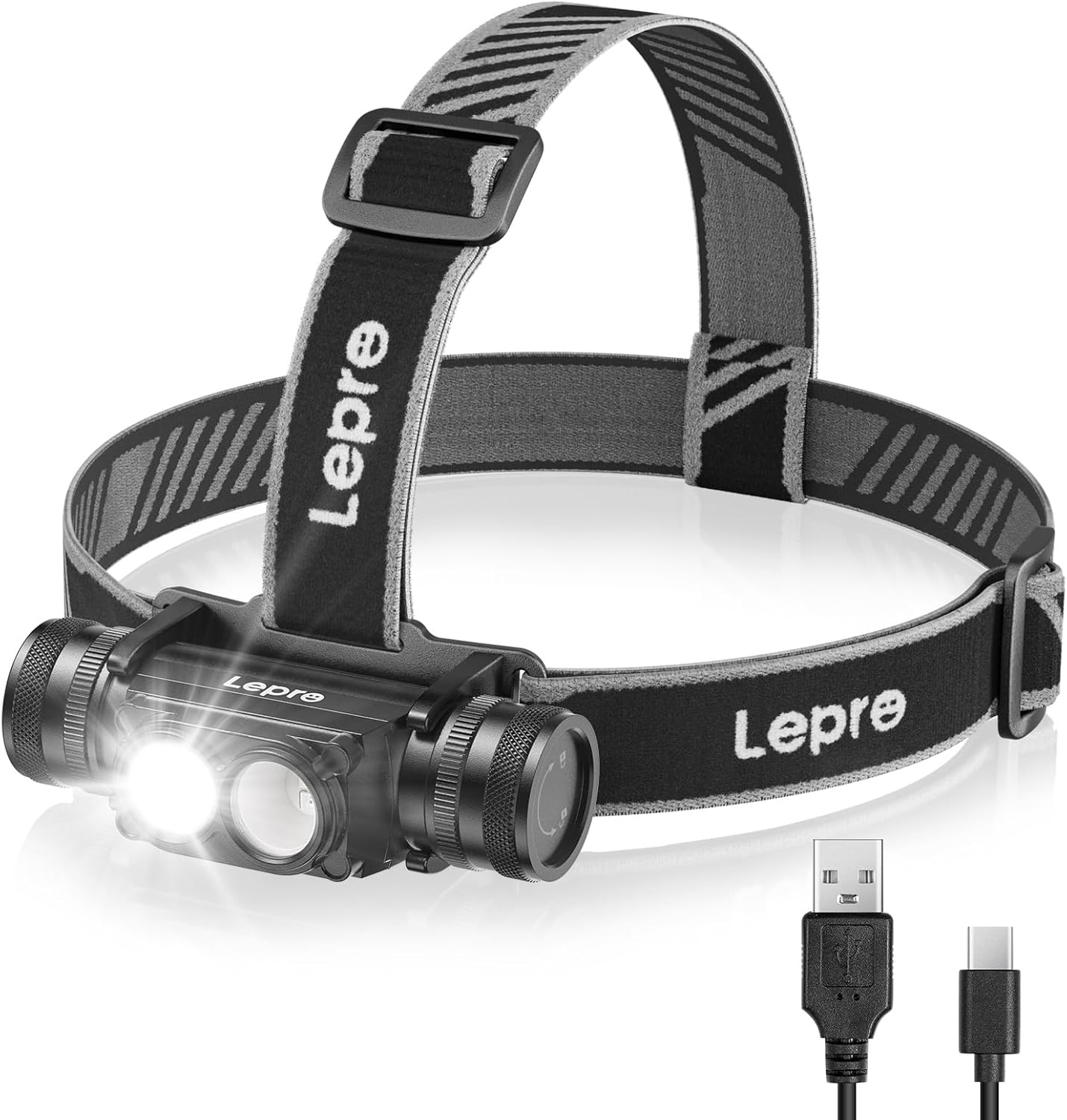 Lepro Head Torch Rechargeable, 2 in 1 Detachable Lightweight Headlamp with IP65 Waterproof, 180&deg; Adjustable, 6 Lighting Modes, Long Runtime, Red Lights, Al Alloy LED Headlight for Camping image number 5