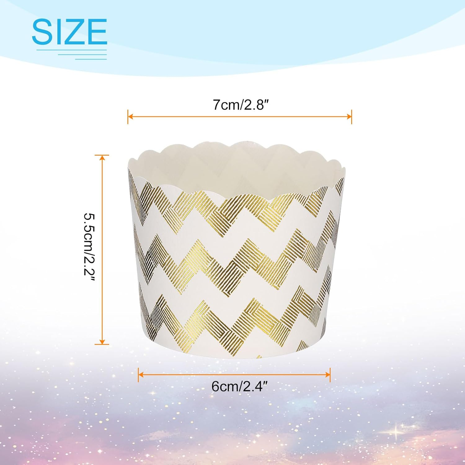 HARFINGTON 100Pcs Paper Baking Cups 6Oz Cupcake Wrappers Scalloped Muffins Cases Liners Disposable Greaseproof Containers for Birthday Party, Gold Wave image number 3