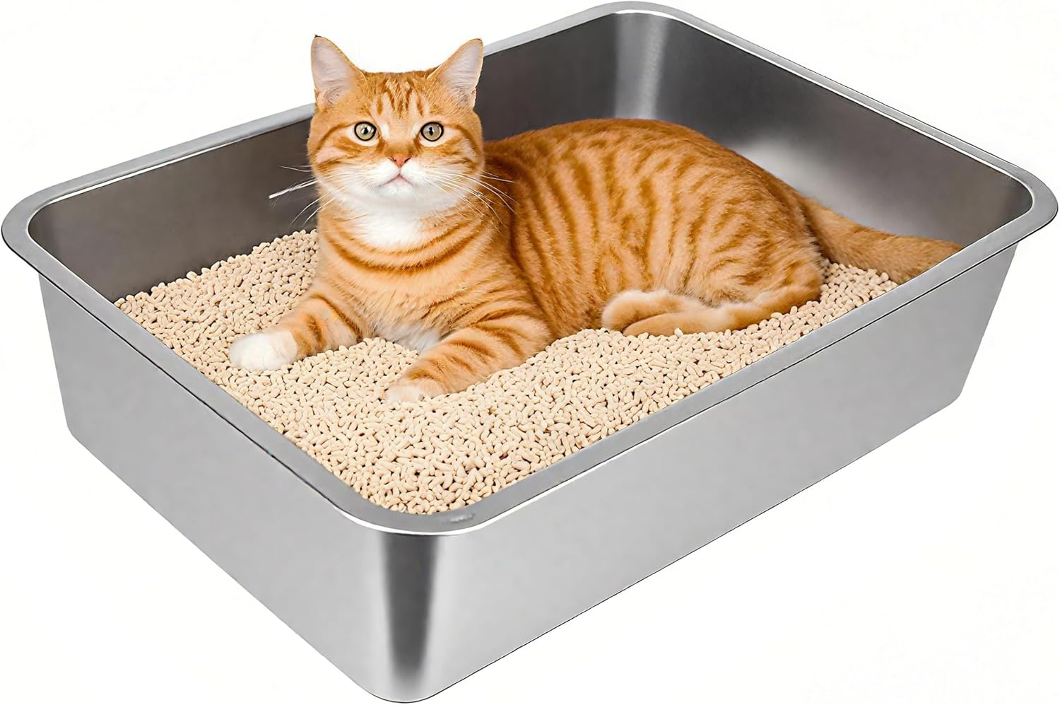 Stainless Steel Cat Litter Box, Medium Metal Litter Tray Pan Litterbox, Low Entry Stainless Steel Litter Box for Medium Cats, 19.7"Lx13.8"W X3.9"H, No Odor Absorption, Easy Clean, Rustproof, Leakproof image number 4
