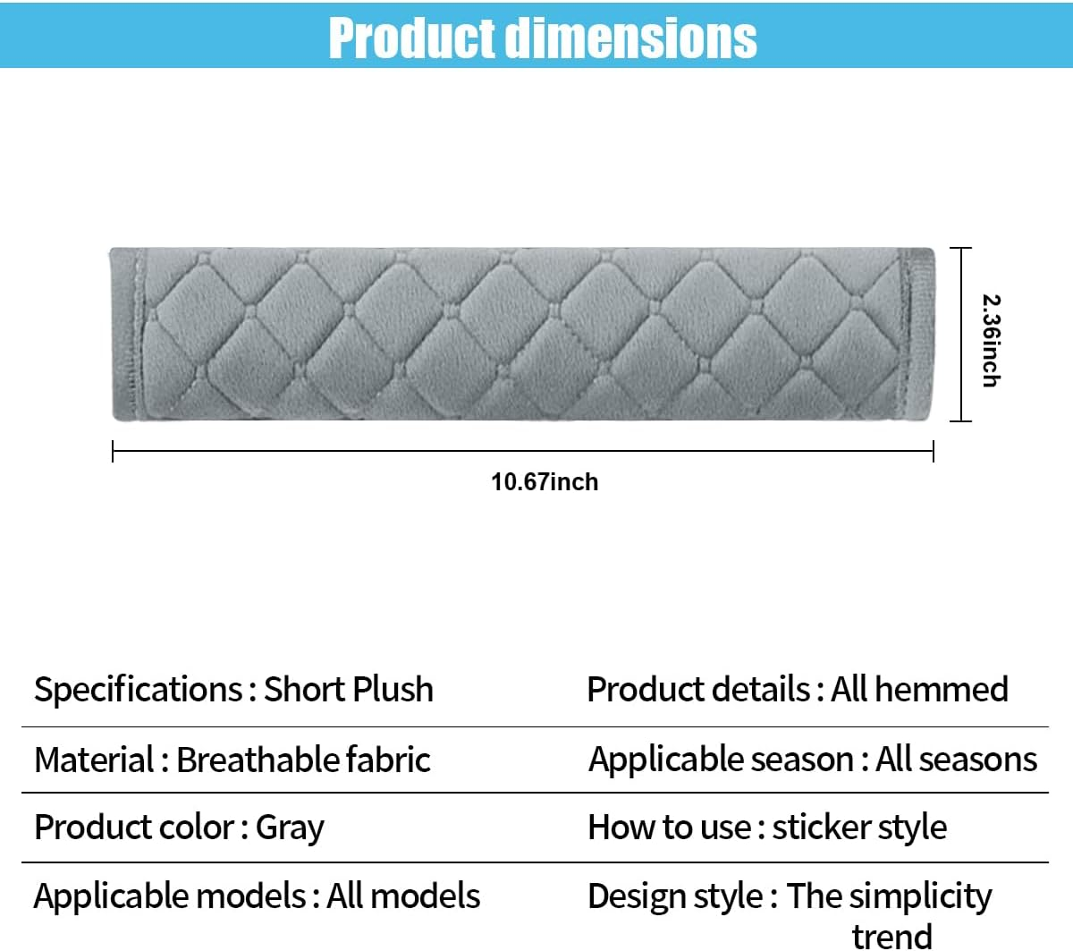 2PCS Universal Car Seatbelt Pad Cover, Long Crystal Velvet Shoulder Cover Kit for Adults and Children, Helps Avoid Friction on Shoulder and Neck, Fits All Cars and Packs - Grey image number 6