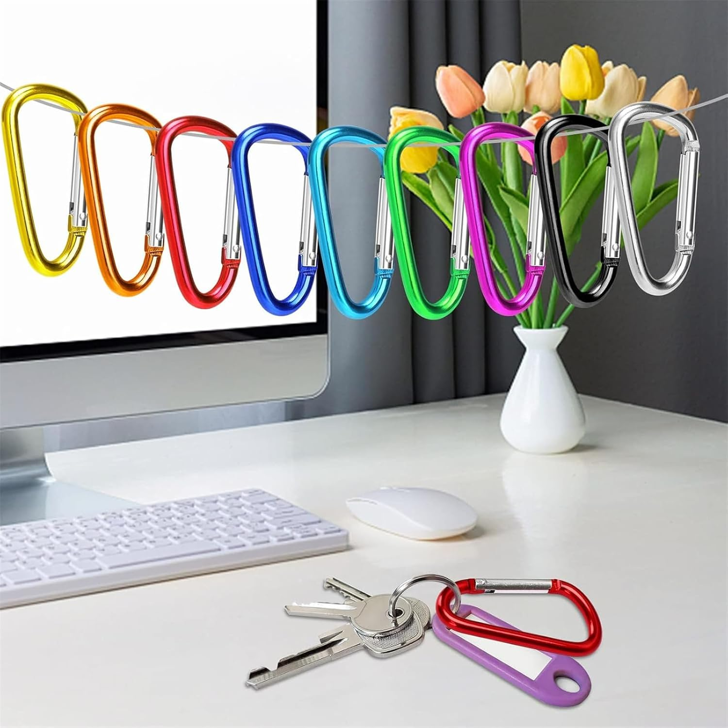 10 PCS 6.2CM Locking Carabiner Clips, Aluminum Carabiner D Ring D-Shaped Spring Snap Hook Key Clip Connect Hooks for Keychain Keyring Belt Loop Water Bottle Backpack Hiking Camping