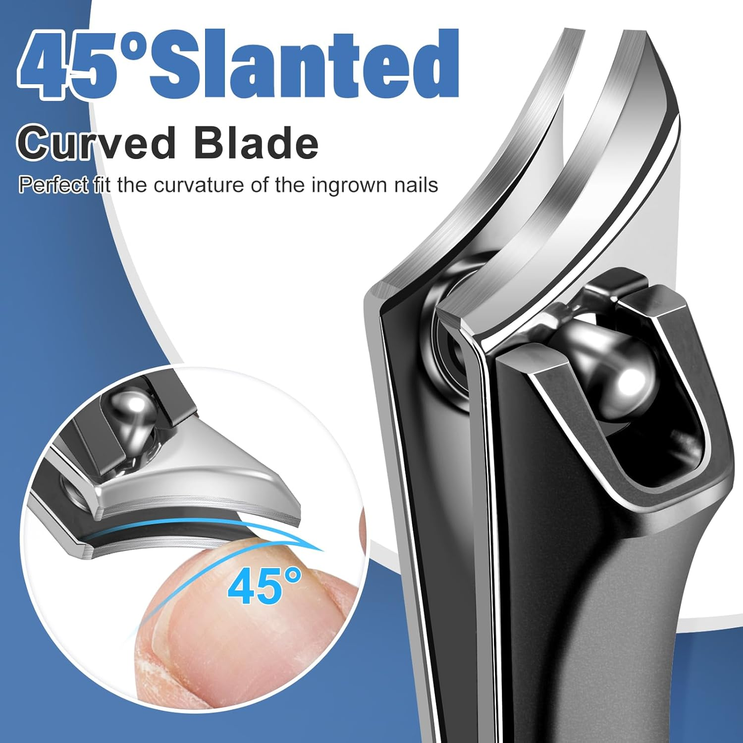 Slanted Nail Clippers for Men, Popular Wide Jaw Nail Clippers with Catcher, Sharp Ingrown Toenail Clippers with Slanted Curved Blade, Wide Opening anti Splash German Nail Clipper Fingernail image number 4
