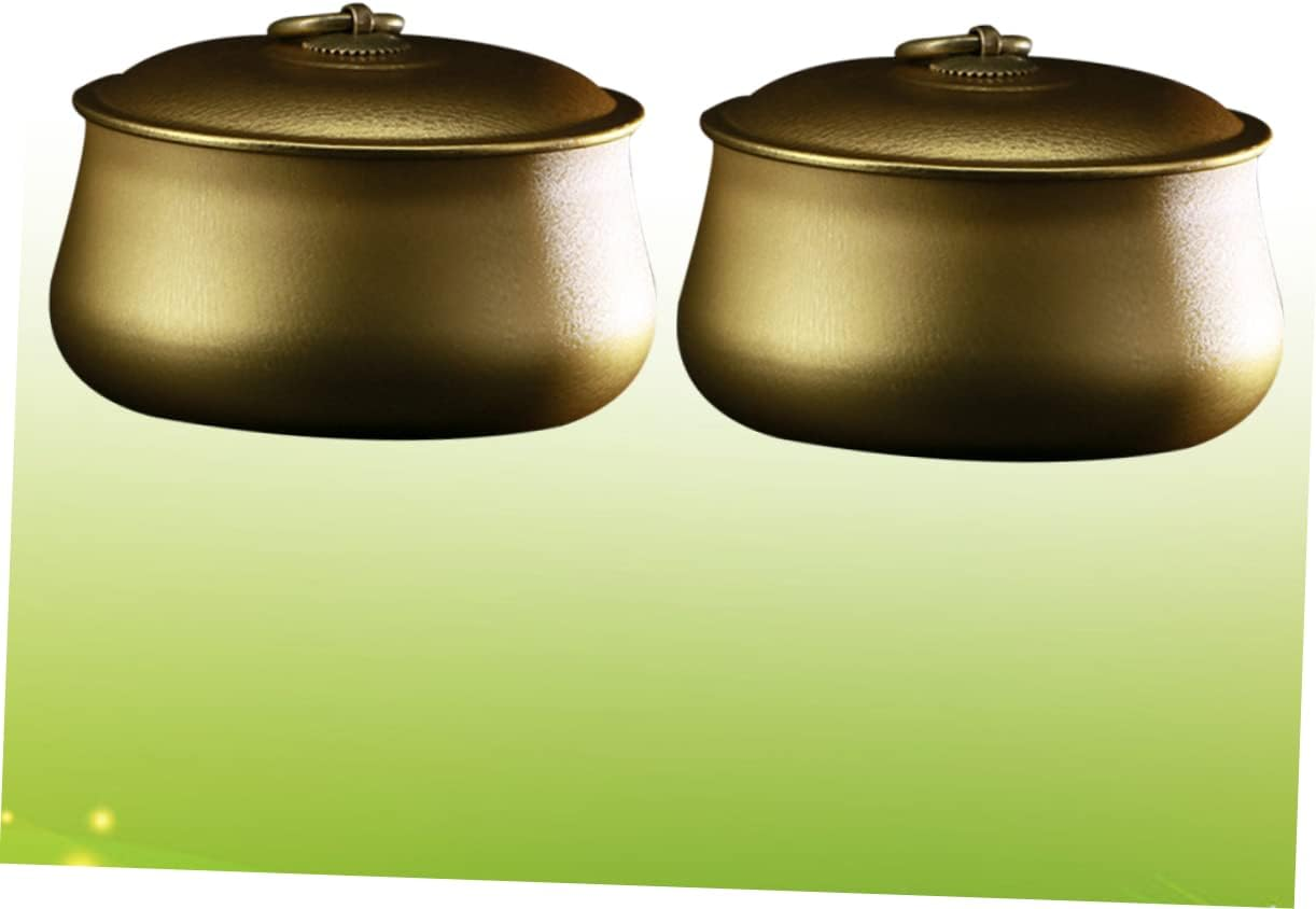 Hoement 2Pcs Mini Portable Iron Tea Storage Jar Sealed round Box for Tea for Home Use Compact Design for Easy Carrying and Storage Golden image number 2