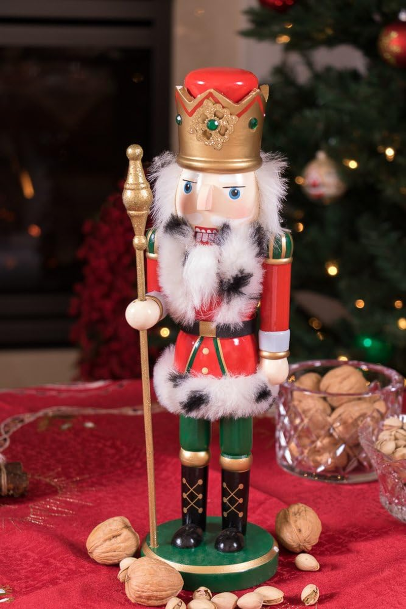 Traditional Wooden Nutcracker King by Clever Creations Sceptre and Crown Festive Christmas Decor 36Cm Tall Perfect for Shelves and Tables image number 2