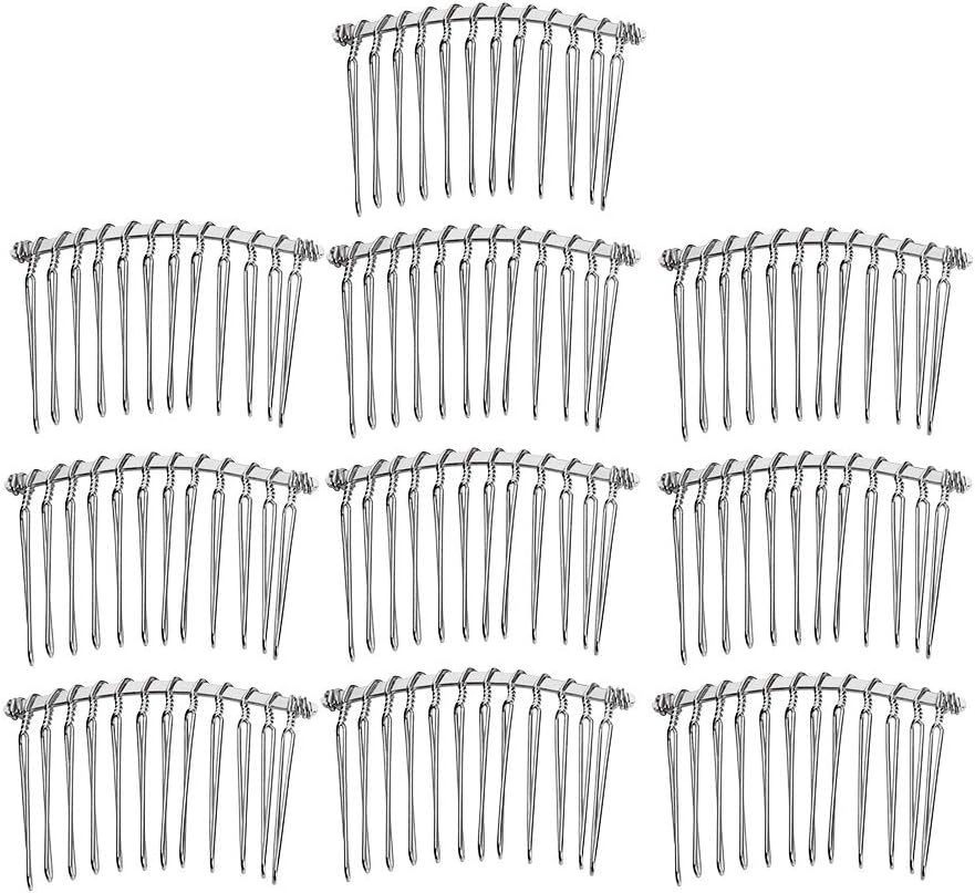 Baosity 10X Metal Plain Hair Combs Slides Side Combs for DIY Women Hair Accessories - Silver, as Described