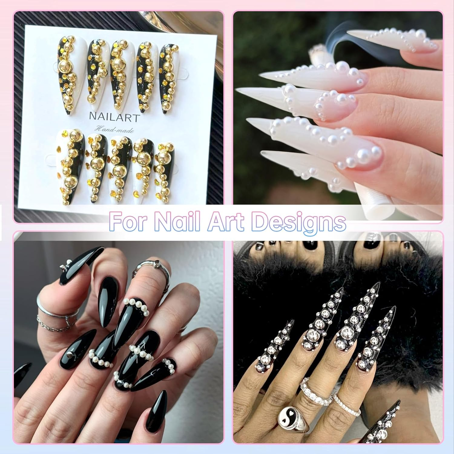 2 Boxes Flatback Pearls and Beads for Nails, Mixed Sizes White Beige Nail Art Pearls Luxurious Silver Gold Half Pearl Nail Charms, Gems for Nails ABS round Plastic Beads Nail Supplies DIY image number 2