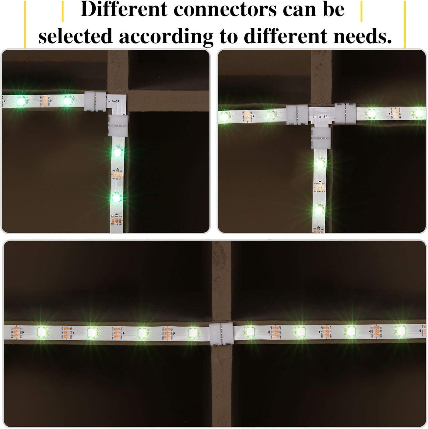 28 Pieces 3 Pin LED Connector LED Strip Solderless Light L Shape Lights Extension T Shape Solderless Adapter Connector 10 Mm for WS2811 WS2812B SK6812 Strip