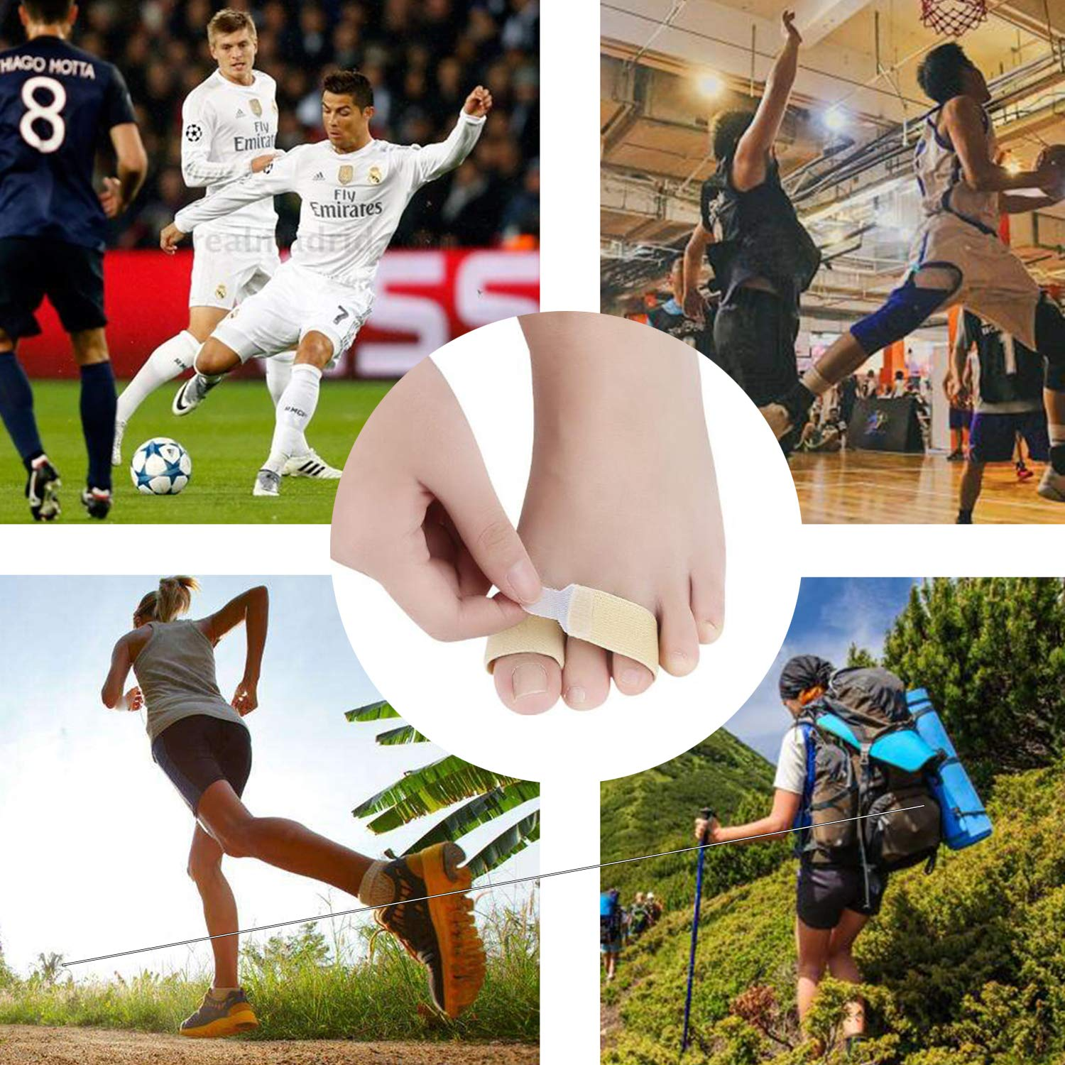 Broken Toe Separator Wrap 4 Pieces Hammer Toe -Toe Straightener, Cushioned Bandages- Elastic Toe/Finger Tape for Overlapping Toes, Sprained, Swollen, Dislocated, Fractured, Mallet image number 1