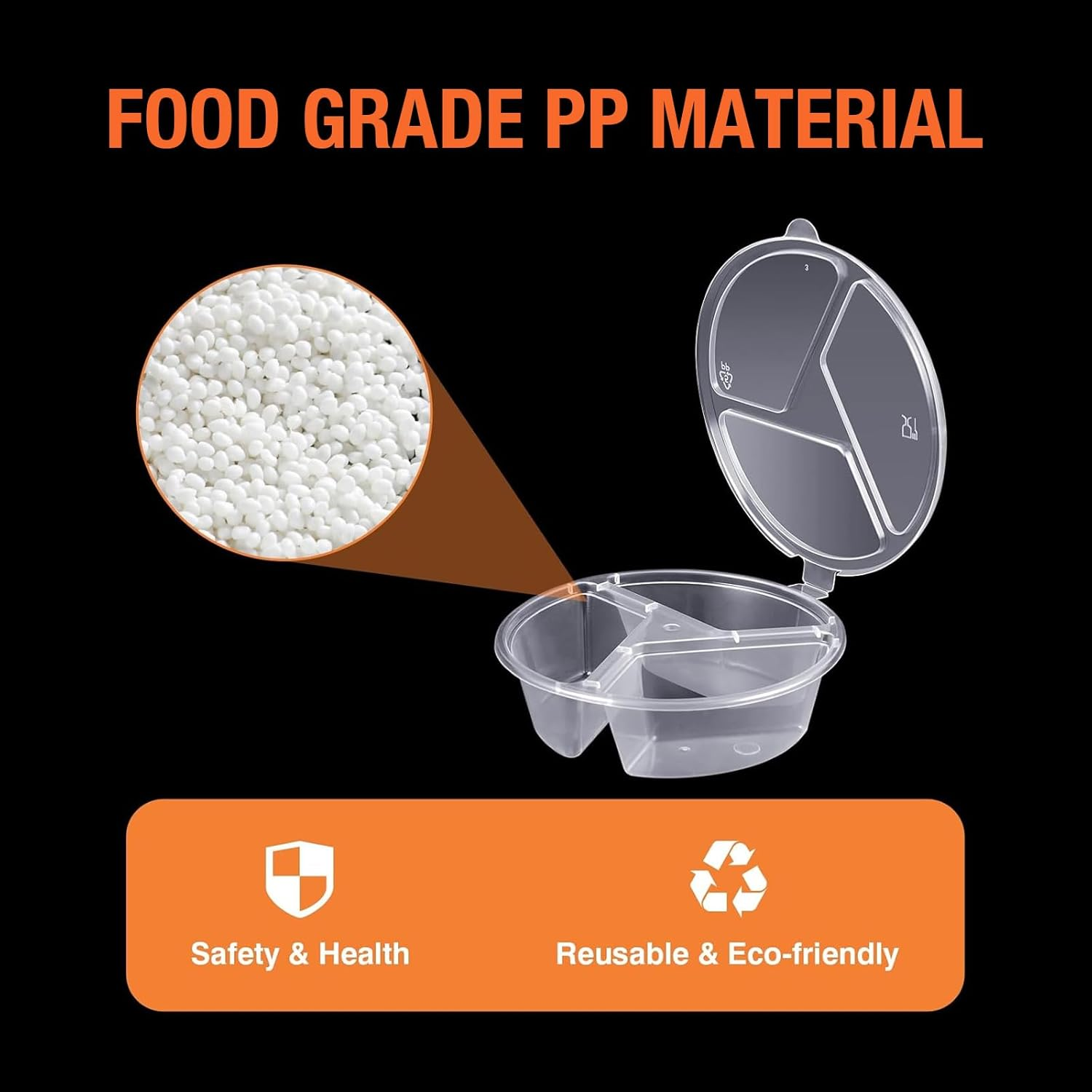 Auzly 40-Pack 3-Compartment Snack Containers | Leak-Proof Reusable Food Storage with Lids | Triple Section Bento Box for Sauces, Nuts, Fruits | Portable Condiment Cups for Picnic, Party, Takeout image number 1