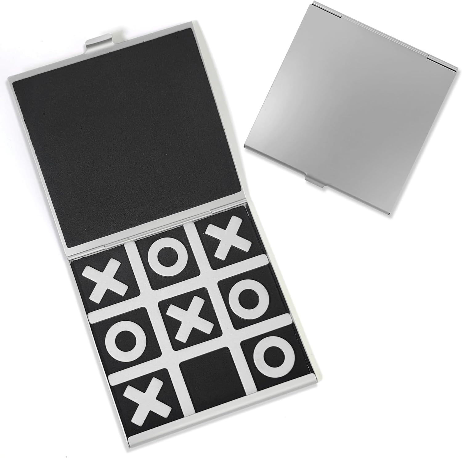 Portable Pocket Tic-Tac-Toe Set, Metal Foldable Travel Mini Cross Circle Light Weight Family Game