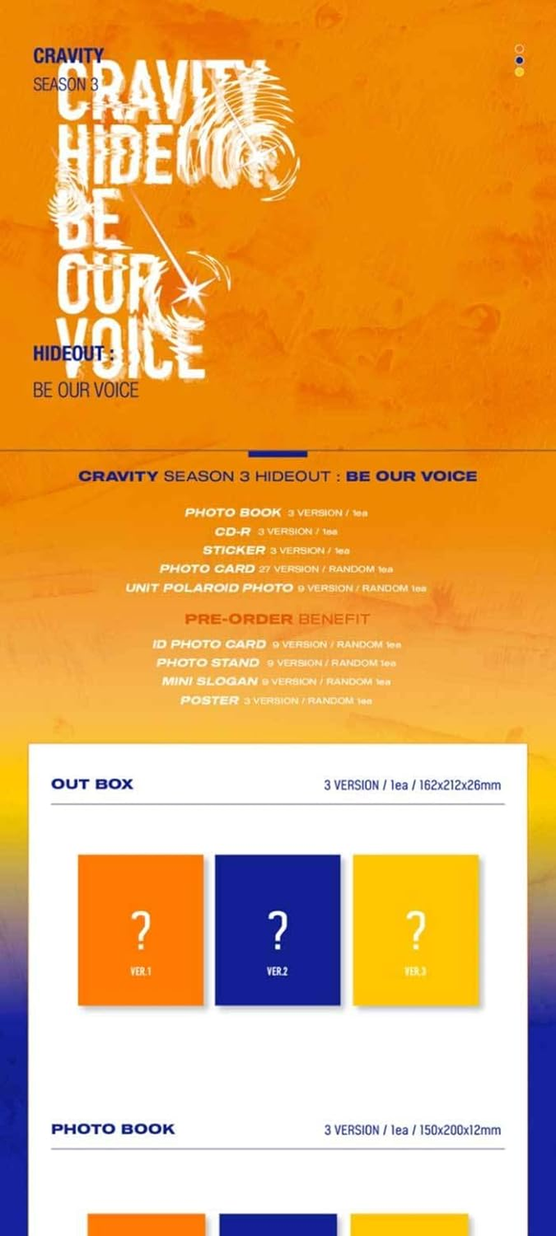 Cravity Season3. Hideout: Be Our Voice Version.3 Cd+132P Photobook+1P Sticker+1P Polaroid+Message Photocard Set+Tracking Kpop Sealed image number 2
