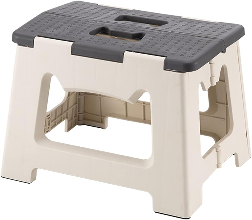 Kitty Folding Stool, 9 Inches, Non-Slip Folding Step Stool,Great for Kitchen, Bathroom, Bedroom, Kids or Adults (Khaki) (Gray)
