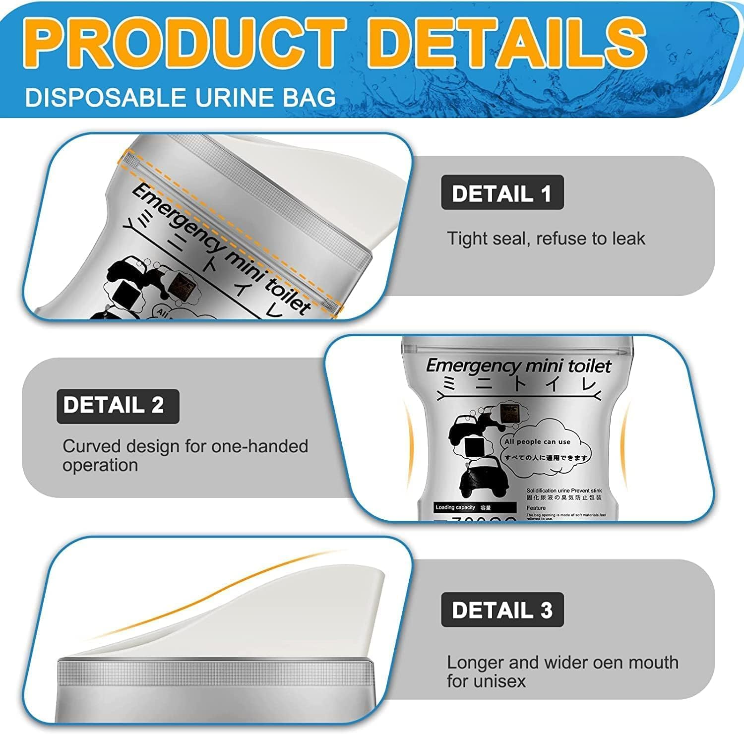 Disposable Urine Bags, 700ML Large Capacity Camping Pee Bags, Unisex Urinals Vomit Bags for Travel Urinal Toilet Traffic Jam Emergency Portable Toilet Bee Bag for Men Women Kids Patient (12 Pack) image number 4