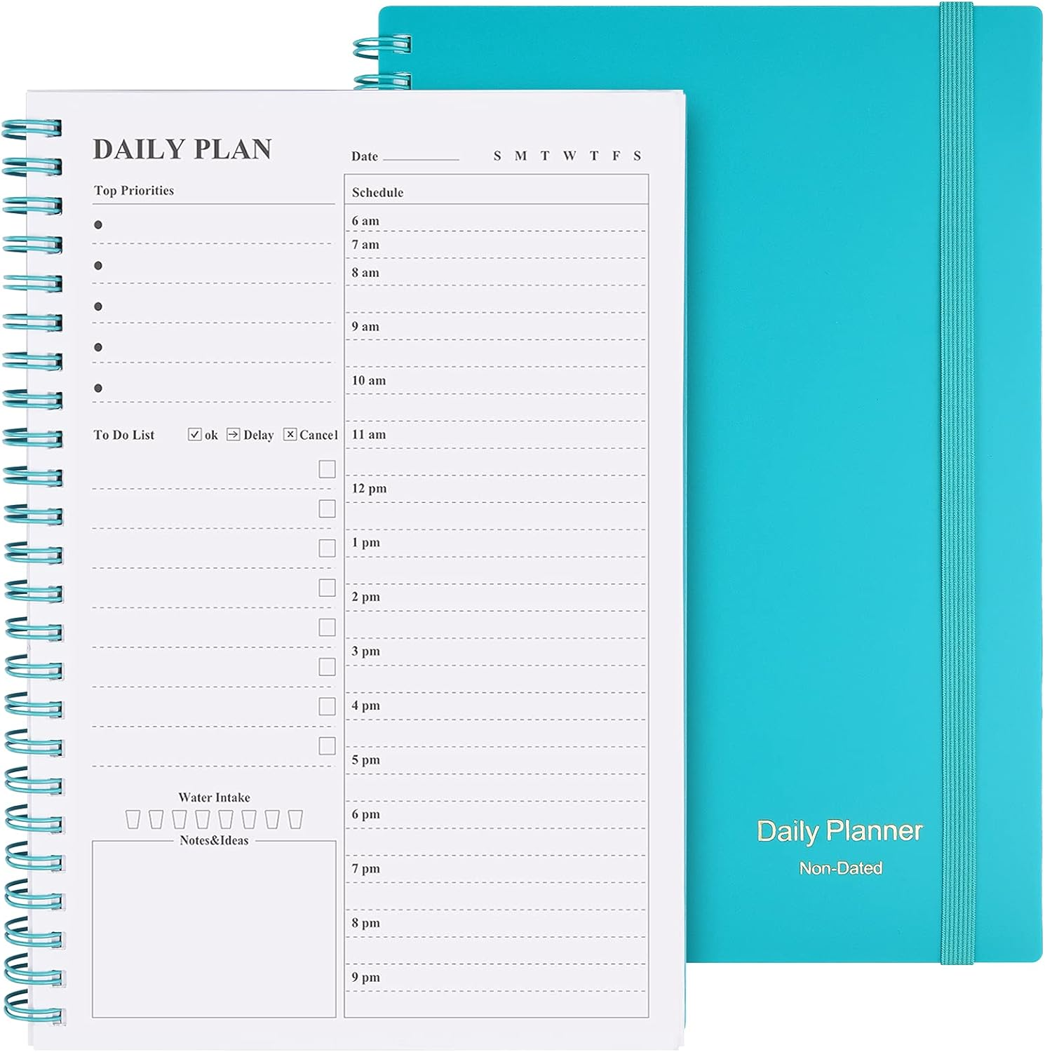 Daily Planner Undated, Asten to Do List Notebook Hourly Schedules Spiral Appointment Planner for Men and Women,Pvc Hardcover,Elastic Closure, Inner Pocket 8.3" X 5.8" (Blue) image number 5