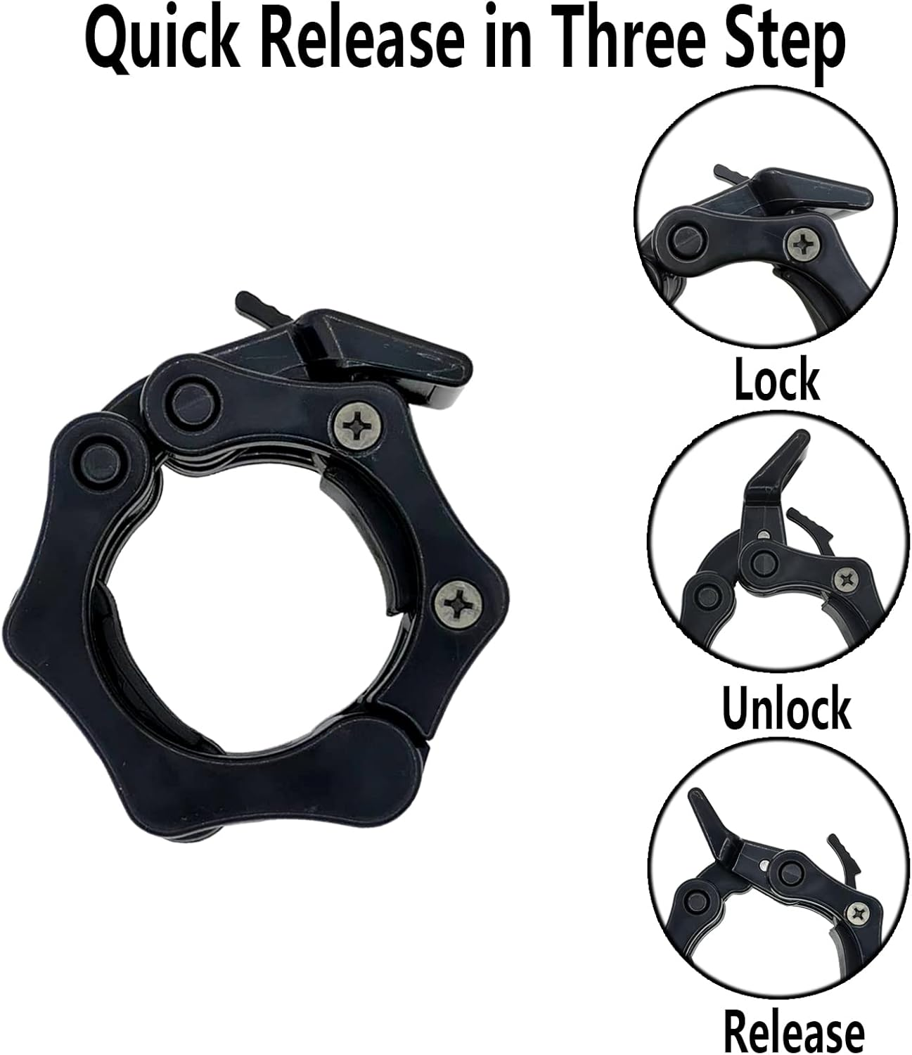 Barbell Clamps Olympic Bar Collars 2 Inch Quick Release Barbell Lock Clamp Locking Standard Bar Weight Plates Collar Clips for Workout Weightlifting Fitness Training Bodybuilding-Black - Black image number 4