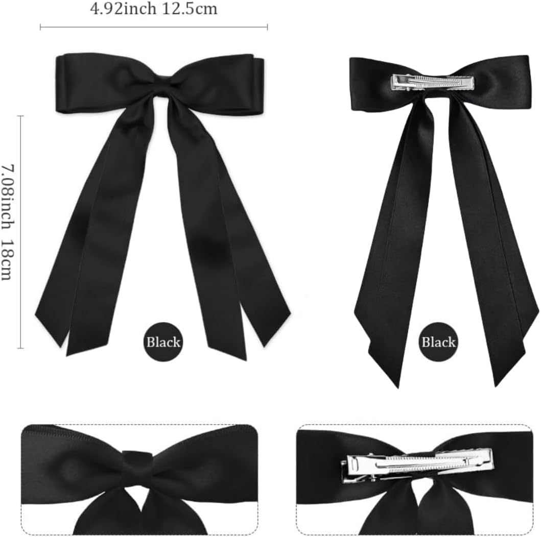 ZANZER 4PCS Silky Satin Hair Bows Hair Clip Beige Pink Hair Ribbon Ponytail Holder Accessories Slides Metal Clips Hair Bow for Women Girls Toddlers Teens Kids