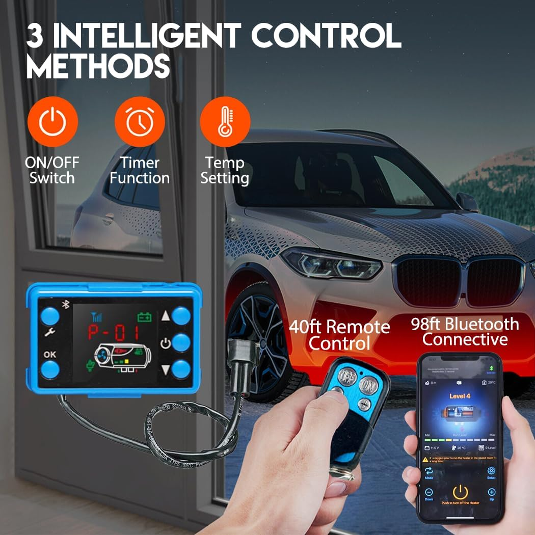 Diesel Heater 8KW 12V Bluetooth APP Control LCD Monitor Diesel Air Heater for RV Trailer Camper Van Boat Orange image number 3