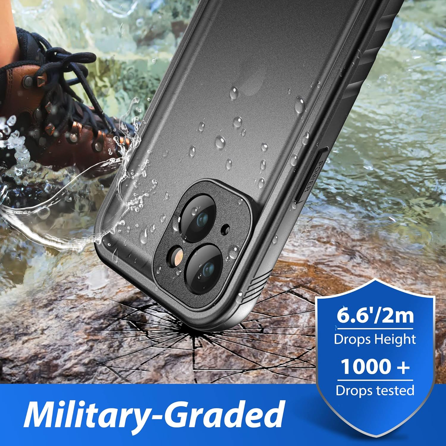 SPORTLINK Design for Iphone 14 Waterproof Case - Shockproof Dustproof Phone Case with Screen Protector for Iphone 14, Full Body Protective Case for Iphone 14 Cover 6.1'' Black image number 3