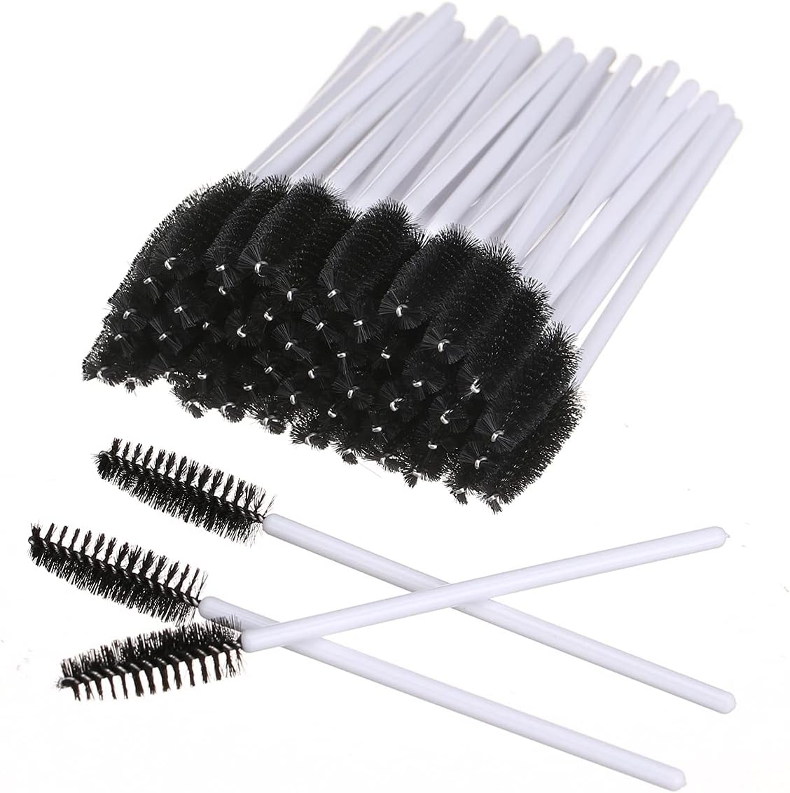 Akstore 100 PCS Disposable Eyelash Brushes Mascara Wands Eye Lash Eyebrow Applicator Cosmetic Makeup Brush Tool Kits (White-Black) image number 2