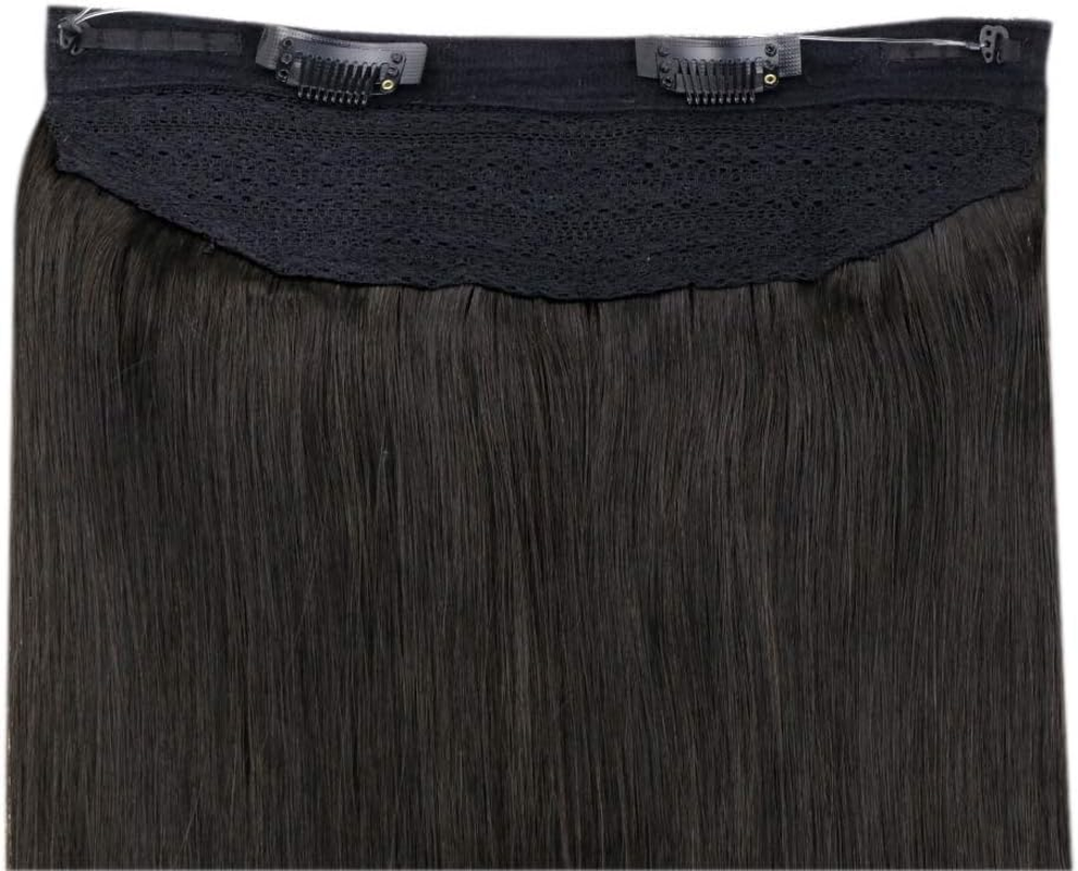 Full Shine 18Inch Width 11 Inch Fish Line Human Hair Extension Straight One Piece 80G off Black Double Weft Mircale Wire Fish Line Hair Extension Hairpiece image number 4