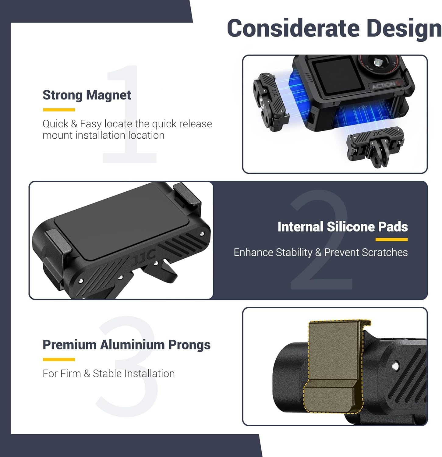 JJC Magnetic Quick Release Adapter for DJI OSMO Action 5 Pro 4 3, with 1/4&rsquo;&lsquo;-20 Screw Hole & Folding Action Camera Extension Adapter Claw Ports Compatible with Action5 Pro 4 3, OSMO 360