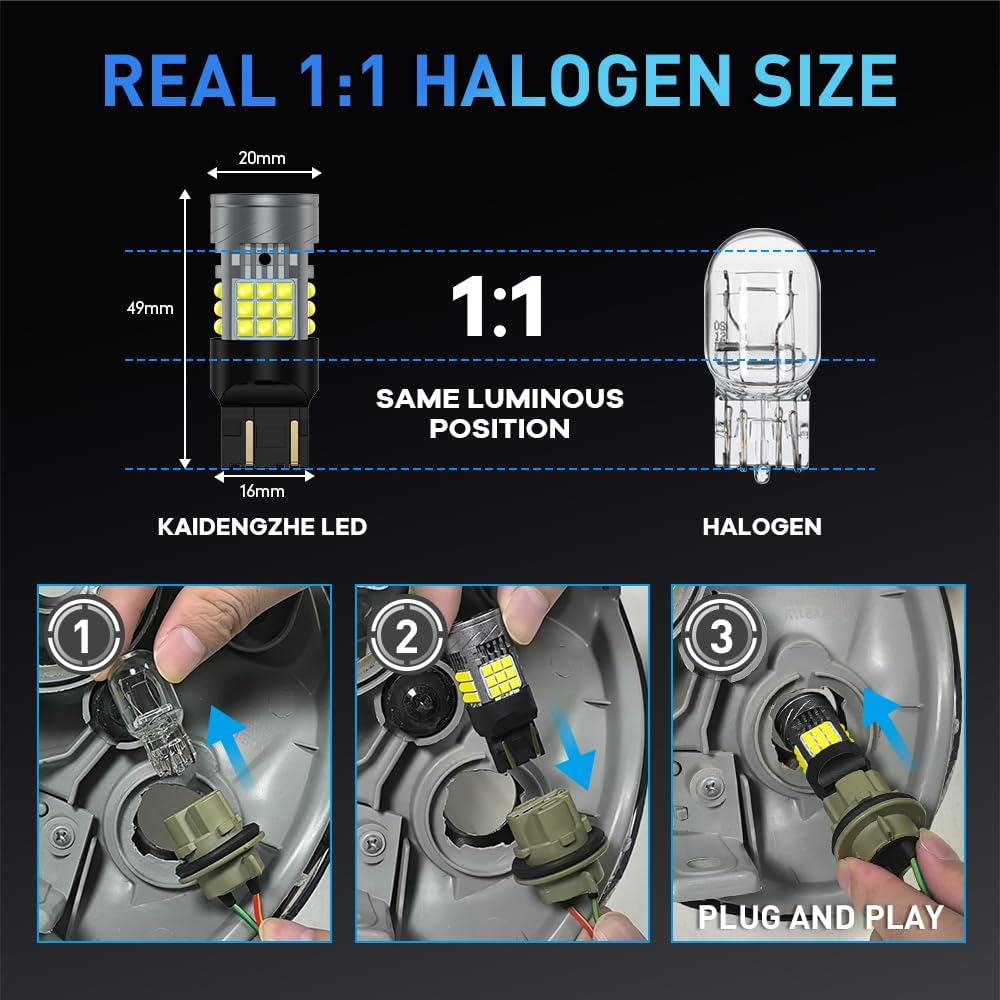 Kaidengzhe 7443 T20 LED Bulb with Cooling Fan, CANBUS Error Free 500% Brightness 3000LM White W21/5W 992 7443A LED for Back up Light Daytime Running Light Turn Signal Light Brake Light, 2PCS image number 1