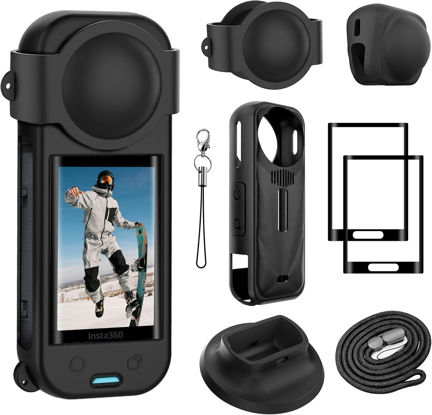 Fitstill Protection Accessories Kit Only for Insta 360 X5 Optical 2PCS Tempered Glass Screen Protector+Rubber Lens Cap+Silicone Rubber Protective Case+Silicone Support Base Mount Insta 360X5 Accessory image number 6