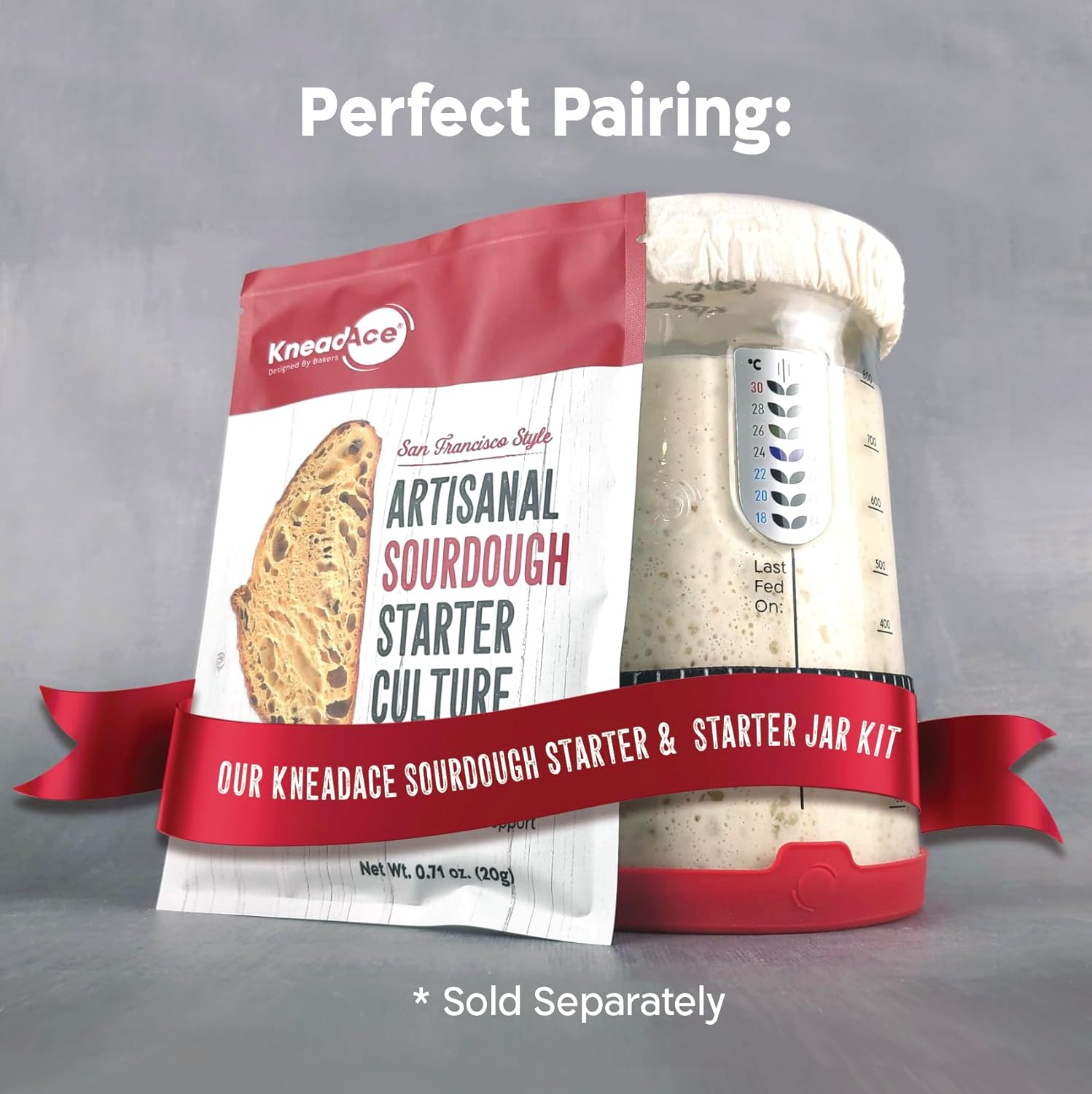 KNEADACE Pro Sourdough Bread Starter Kit - 34 Oz Large Capacity Jar with 5 Unique Features for the Perfect Sour Dough Bread & Sourdough Starter Kit Baking Supplies, (KA06) image number 1