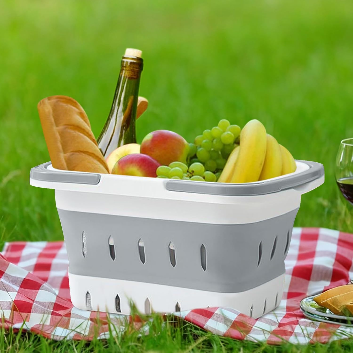 Basket for Shower,Folding Bath Basket with Handle - Portable Shower Organizer for Gym Home Dorm College Apartment RV Camping - Gray image number 5