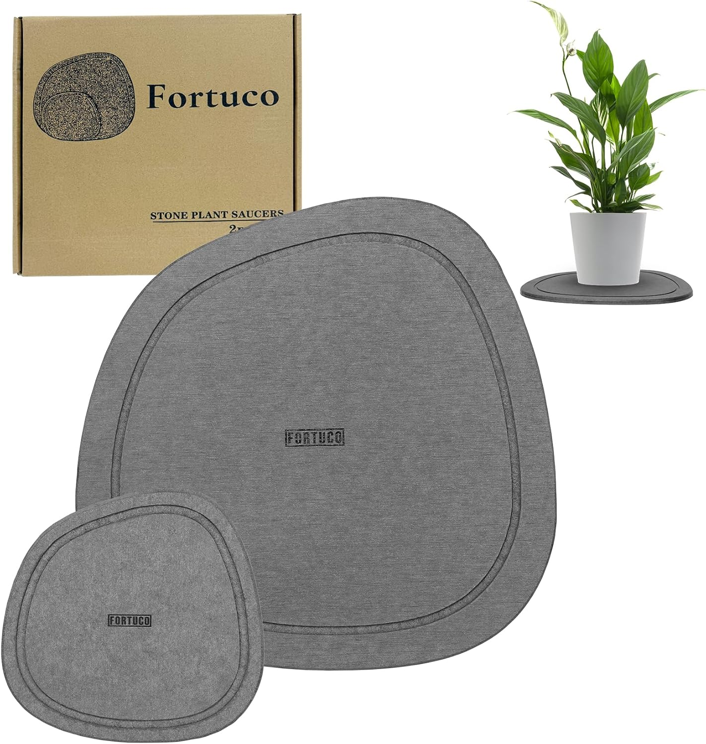 Stone Plant Saucers | Premium Diatomite | Water-Absorbent Planter Trays for Indoor Plants | Flower Pot Saucers | Plant Pot Plate & Drip Tray for Drainage | 2 Pack | Charcoal image number 3
