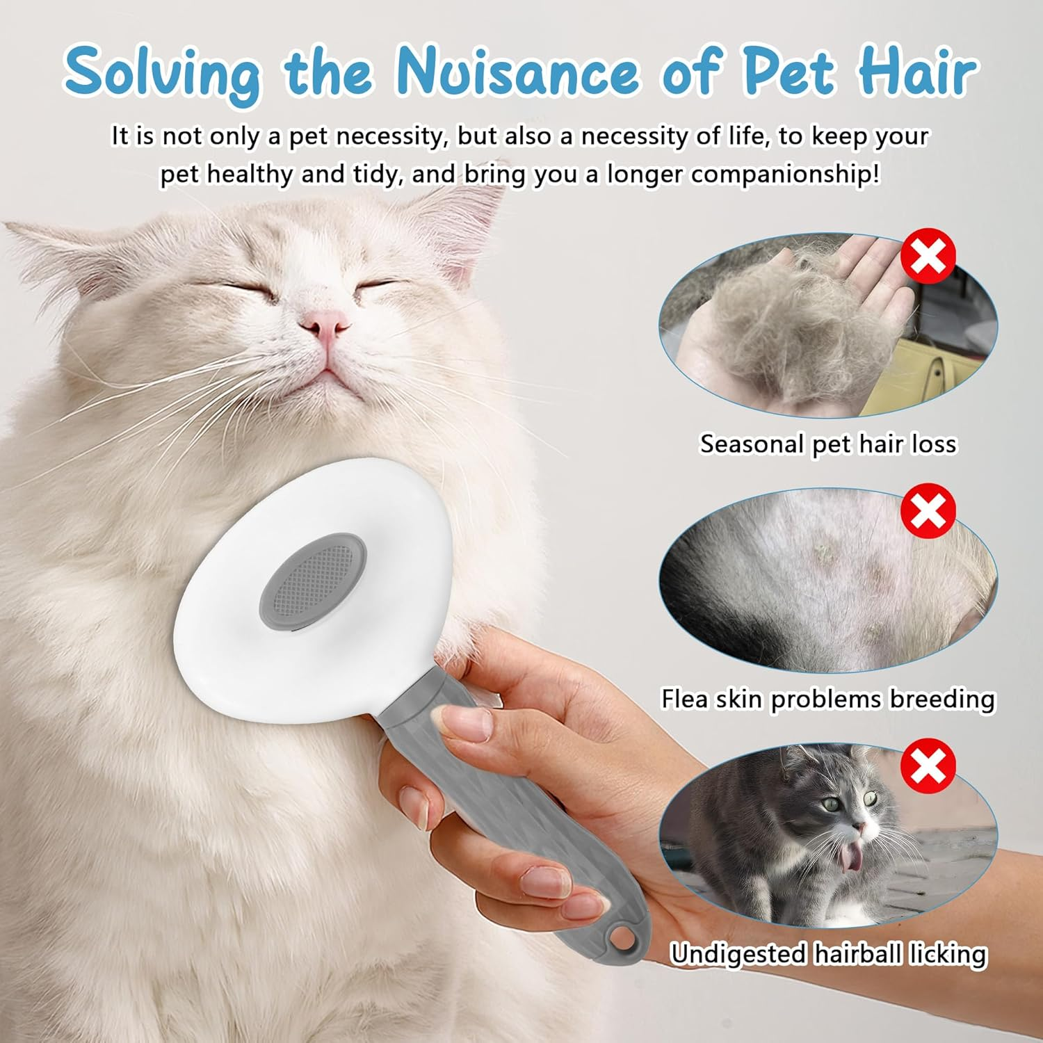 Zssxysm 3 Piece Cat Brush Dog Lice Comb Grooming Tool Self-Cleaning Brush for Long and Short Hair, Professional Pet Accessory image number 5