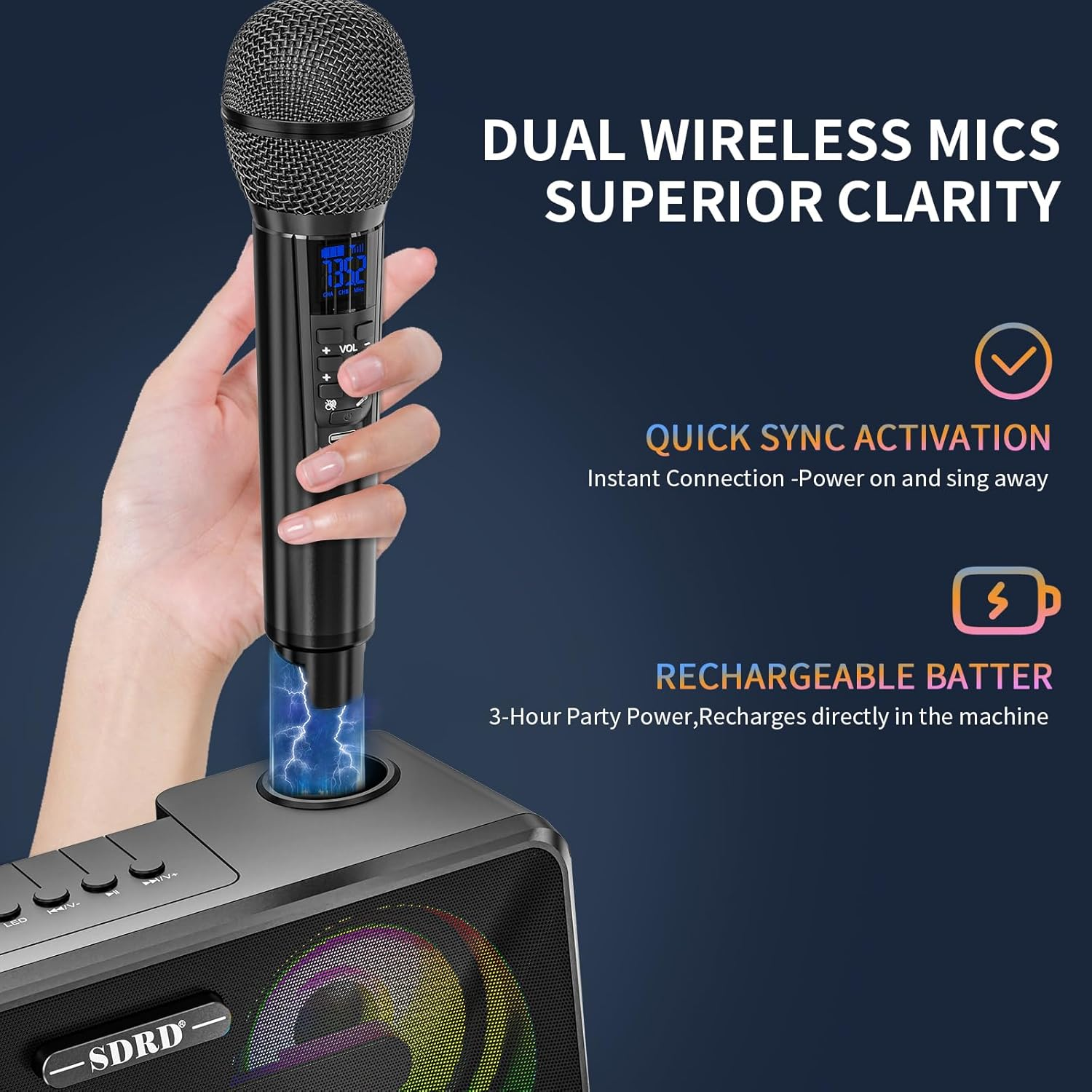 Karaoke Machine for Adults and Kids with 2 UHF Wireless Microphones,Portable Bluetooth Singing Speakers PA System with Disco Lights Phone Holder for Home Party, Picnic,Outdoor/Birthday Gifts
