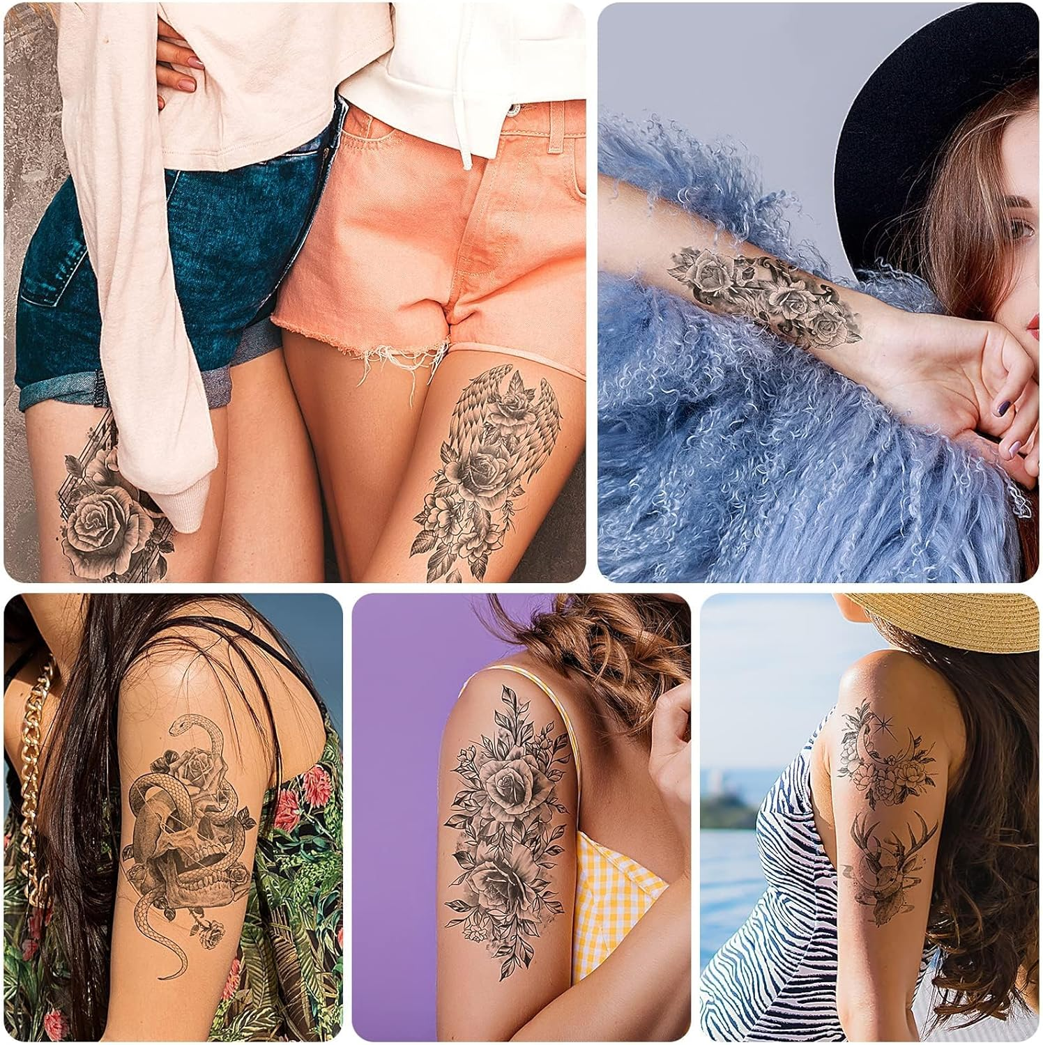 EMOME 400+ Styles Realistic Temporary Tattoos for Women, Long Lasting Semi Permanent Tattoo, Large Flowers Rose Tattoos Stickers and Fake Tattoos for Adults Girls Arm Neck Face(79 Sheets) image number 2